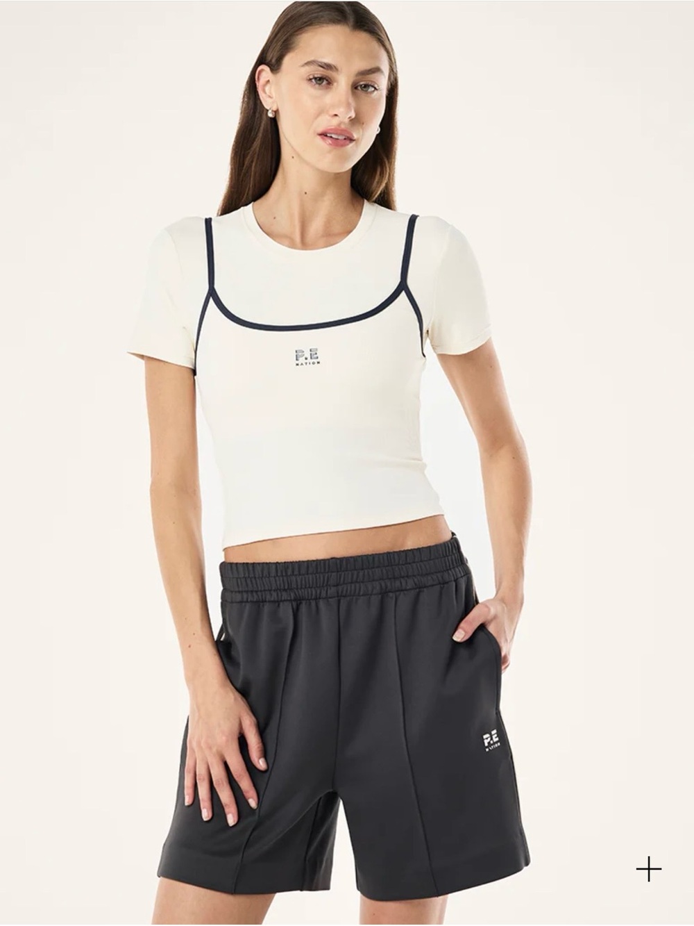 P.E Nation Women's Cream Contrast-Trim Crop Tee S